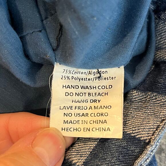 Uptown Blue Denim Cropped Jean Jacket Mixed Checkered Print Small - Picture 9 of 10